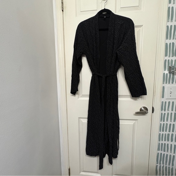 EILEEN FISHER Morse Code Black Belted Long Kimono Jacket Sz M - Picture 4 of 16
